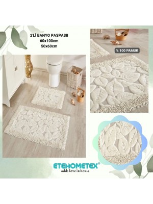 ÇAPA HOME PAMUK 2'Lİ BANYO PASPASI YAPRAK DESEN KREM 8696474231911